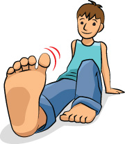 Cartoon boy wiggling his big toe.