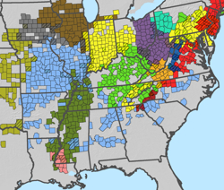 Map of periodic cicada broods in the United States