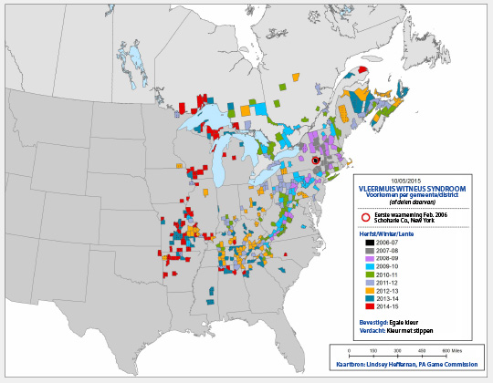 Map Showing Range of White-nose Syndrome
