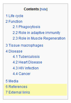 Wikipedia macrophage contents