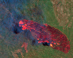 An aerial view of a wildfire in Australia