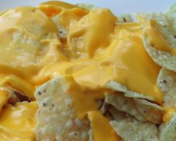 Chips with nacho cheese on top