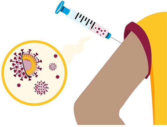Inyectando el brazo con la vacuna contra COVID