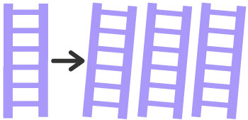 A DNA fragment at on the left with an arrow pointing to a three identical DNA fragments below on the right.