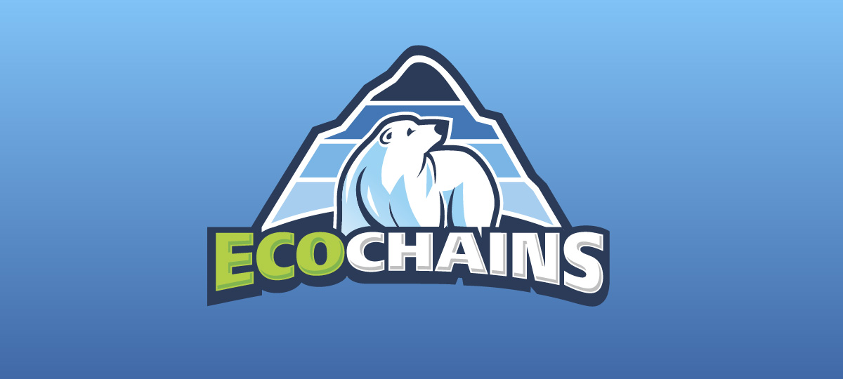 Ecochains title with bear and iceberg Ecochains online card game opening screen.