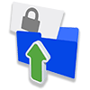 Blue folder with green arrow pointing up with a locked file.
