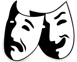 An illustration of two masks, one smiling and one frowning
