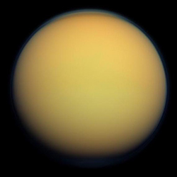 A color image of Titan, one of Saturn's moons.