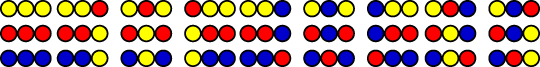 27 combinations with red, yellow, blue