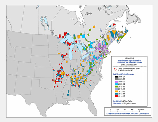 Map Showing Range of White-nose Syndrome in German