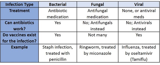 Table of different pathogens