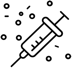 An illustration of a subunit vaccine, showing proteins and polysaccharides from the outside of a pathogen and a syringe.