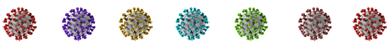 COVID-19 virus in different colors.