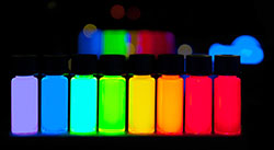 Some of the tumors in this activity will glow and light up under a black light, like these collections of super tiny nanocrystals called quantum dots. Image by Antipoff.