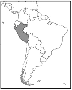 A map of south america that highlights Peru