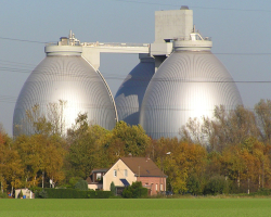 Picture of water treatment digestion towers in Germany.
