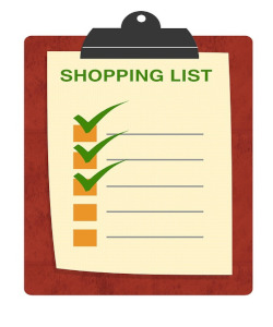 A shopping list with items checked off.