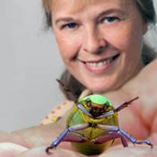 Mary Liz Jameson holding a scarab beetle