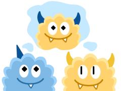 An illustration of three monsters with different features, like number of horns