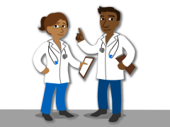 Cartoon of two scientists one male and one female.