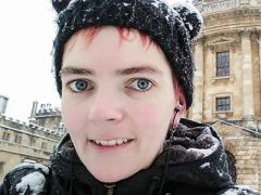 Fiona Naughton with cap on in the snow.