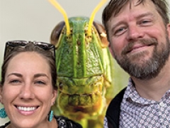 Rick Overson with Mira Word Ries and a friendly grasshopper