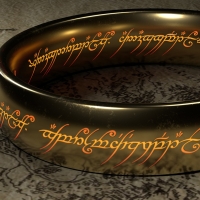 The ring from The Lord of the Rings, with glowing words on it