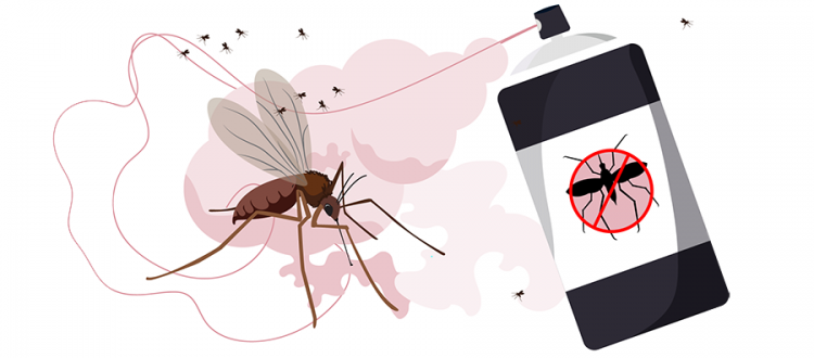 How can we fight mosquitoes? An illustration of a mosquito being sprayed by insecticide