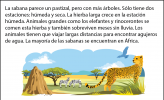 Ilustración de la sabana, con un montículo de termitas, cebras y un guepardo.