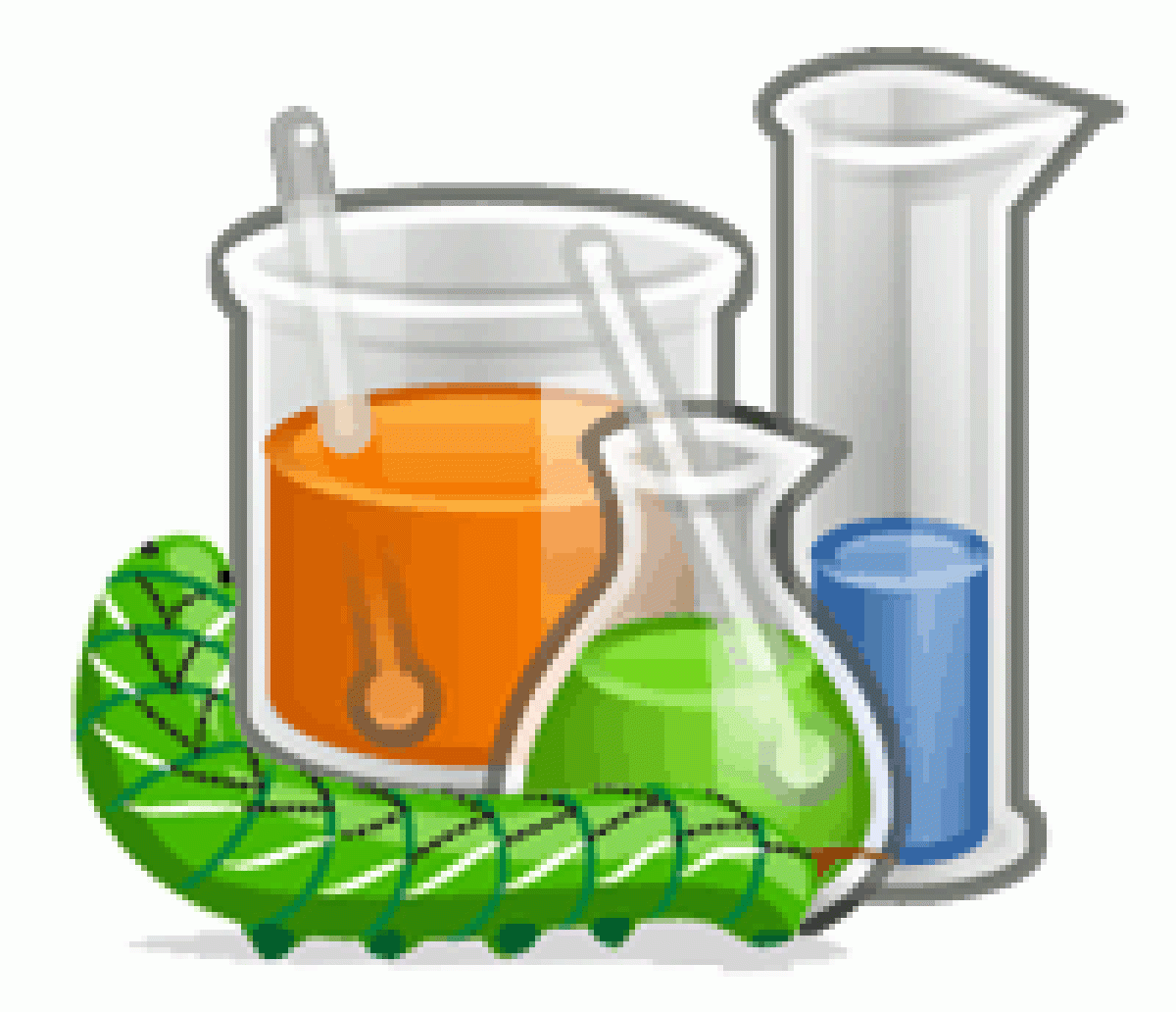 A manduca around some lab glass equipment