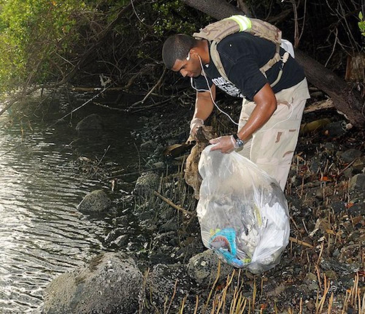 Picking up litter