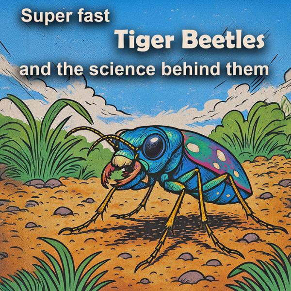 Tiger beetle illustrated in a graphic novel style