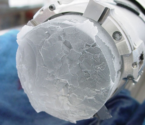A drilled ice core