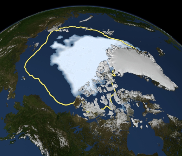 a map showing how much the Arctic sea ice has melted