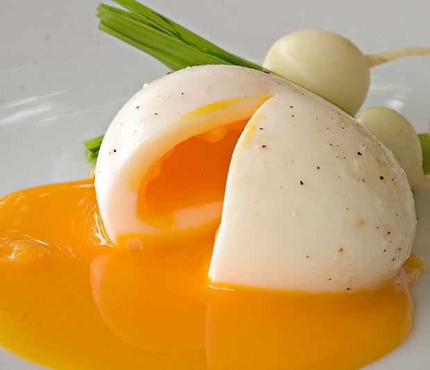 Soft boied egg, with hard whites and a runny yolk