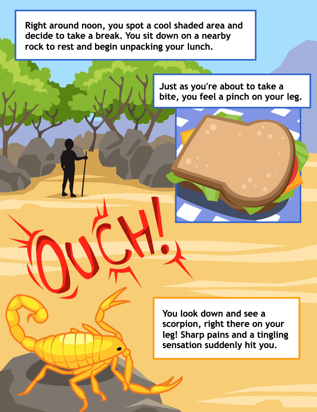 Story page 2: stung by a scorpion